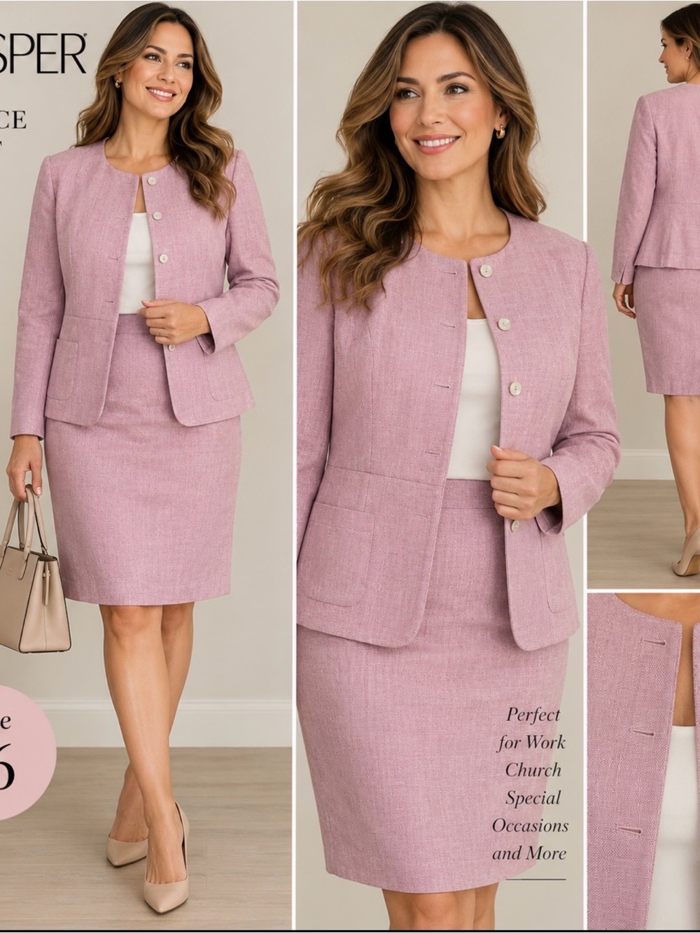 Kasper Women’s Size 16 Pink Linen 2 Piece Skirt Suit Blazer & Skirt